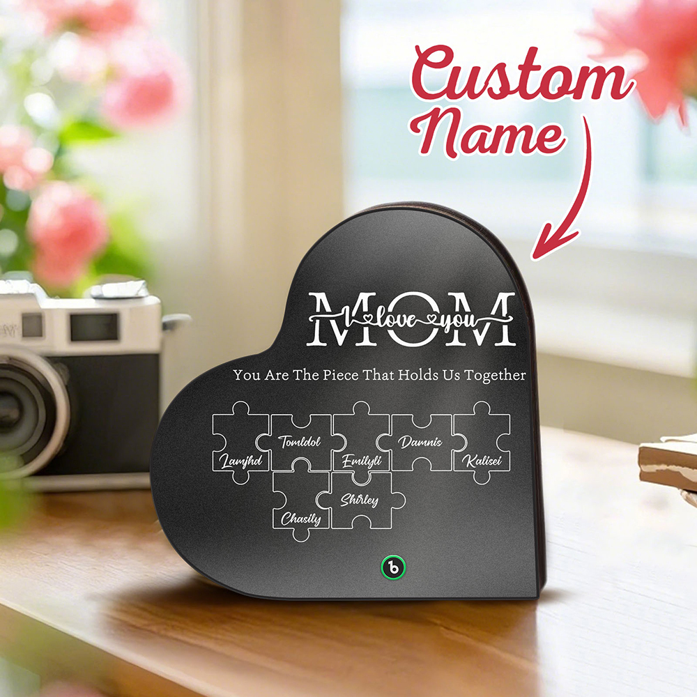 Custom Music Fridge Magnet Personalized Names Puzzle Pattern Heart Shape Fridge Magnet For Mother's Day
