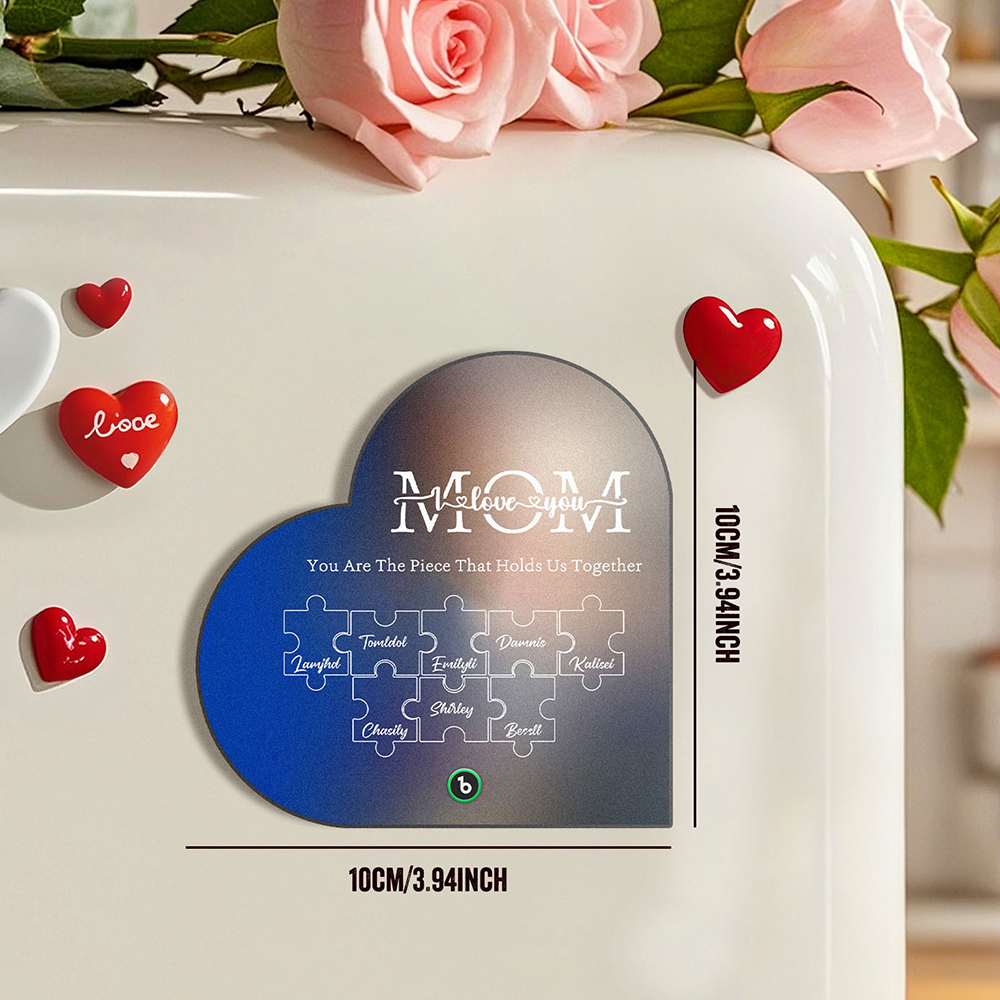 Custom Music Fridge Magnet Personalized Names Puzzle Pattern Heart Shape Fridge Magnet For Mother's Day