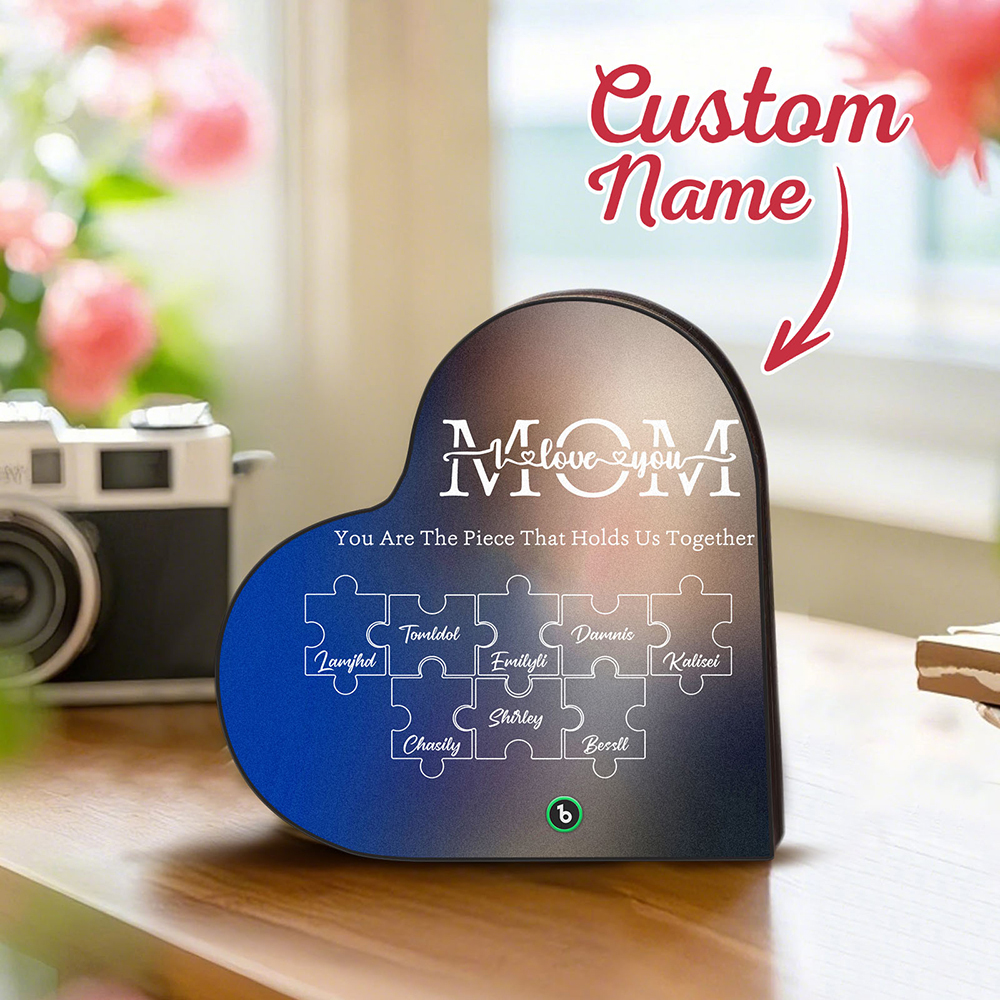 Custom Music Fridge Magnet Personalized Names Puzzle Pattern Heart Shape Fridge Magnet For Mother's Day