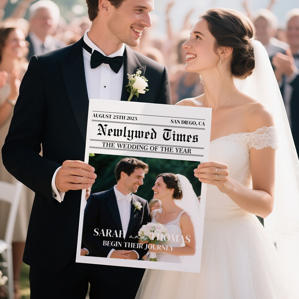 Affiche De Journal De Mariage Personnalisée, Journal Newlywed Times Personnalisé Pour Les Nouveaux Couples - CustWitFR