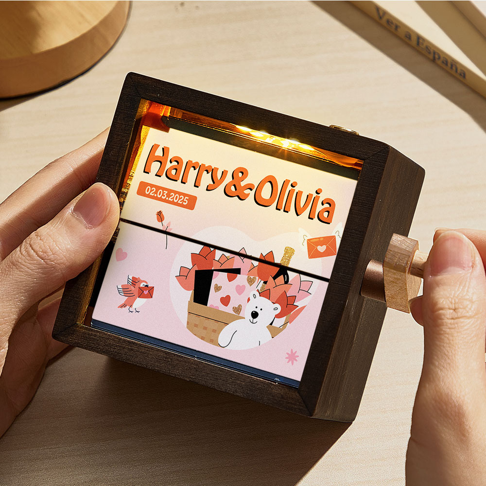 Album Photo Personnalisé À Manivelle Avec Cadre Pour Histoire D'amour, Album Photo Mécanique À Manivelle Avec Couvertures, Cadeau Pour Couple - CustWitFR