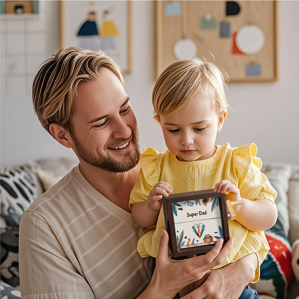Album Photo Mécanique À Manivelle Personnalisé Pour La Fête Des Pères, Avec Couvertures, Cadeau Souvenir Créatif En Bois Pour Papa - CustWitFR