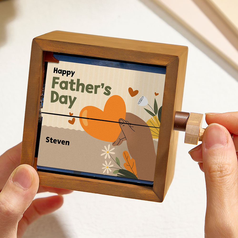 Album Photo Mécanique À Manivelle Personnalisé Pour La Fête Des Pères, Avec Couvertures, Cadeau Souvenir Créatif En Bois Pour Papa - CustWitFR