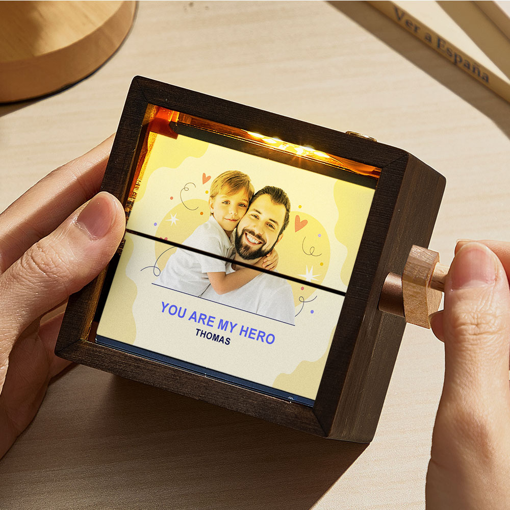 Album Photo Mécanique À Manivelle Personnalisé Pour La Fête Des Pères, Avec Couvertures, Cadeau Souvenir Créatif En Bois Pour Papa - CustWitFR