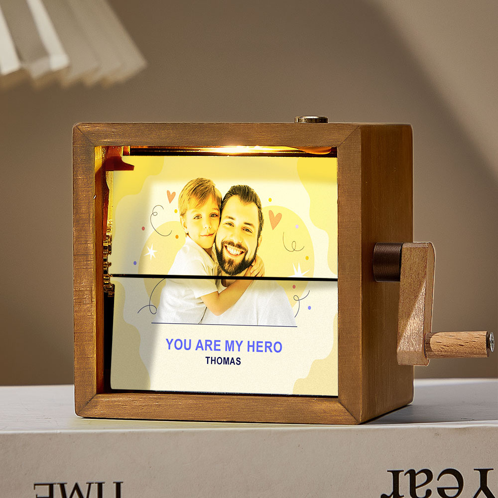 Album Photo Mécanique À Manivelle Personnalisé Pour La Fête Des Pères, Avec Couvertures, Cadeau Souvenir Créatif En Bois Pour Papa - CustWitFR