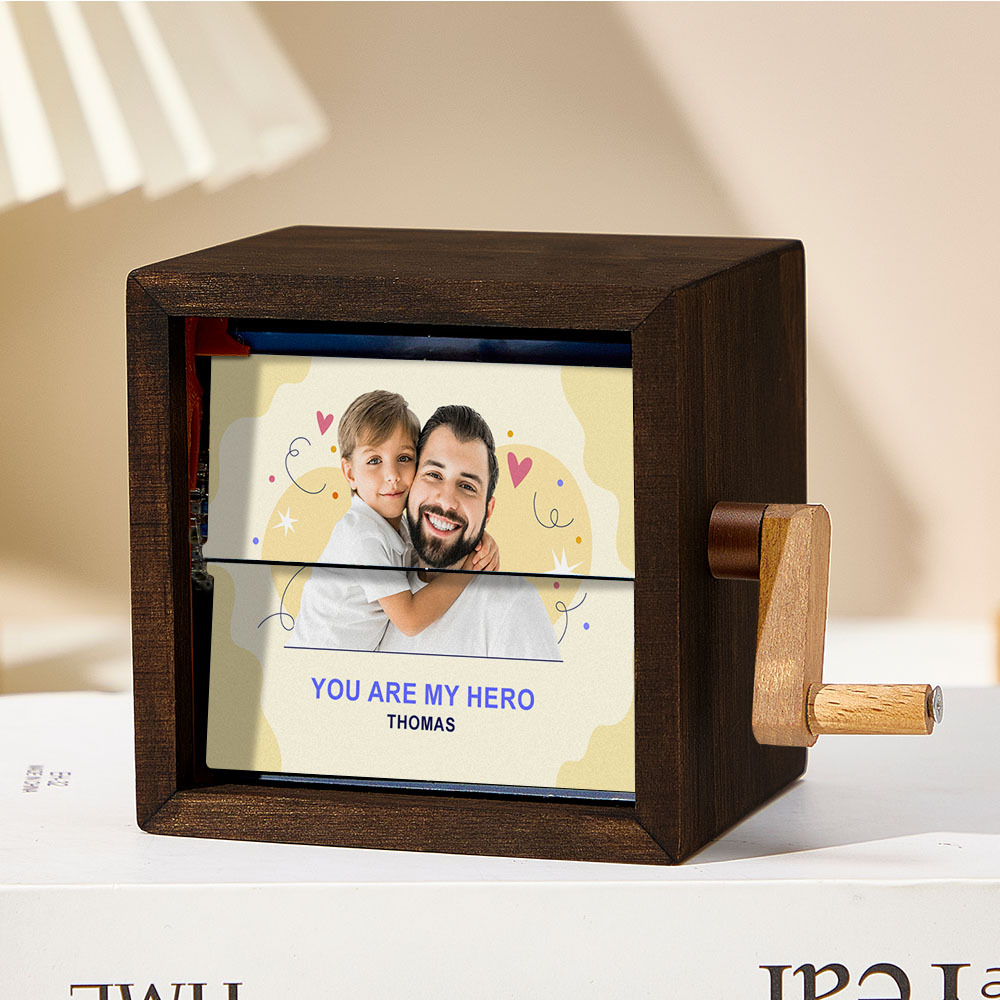 Album Photo Mécanique À Manivelle Personnalisé Pour La Fête Des Pères, Avec Couvertures, Cadeau Souvenir Créatif En Bois Pour Papa - CustWitFR