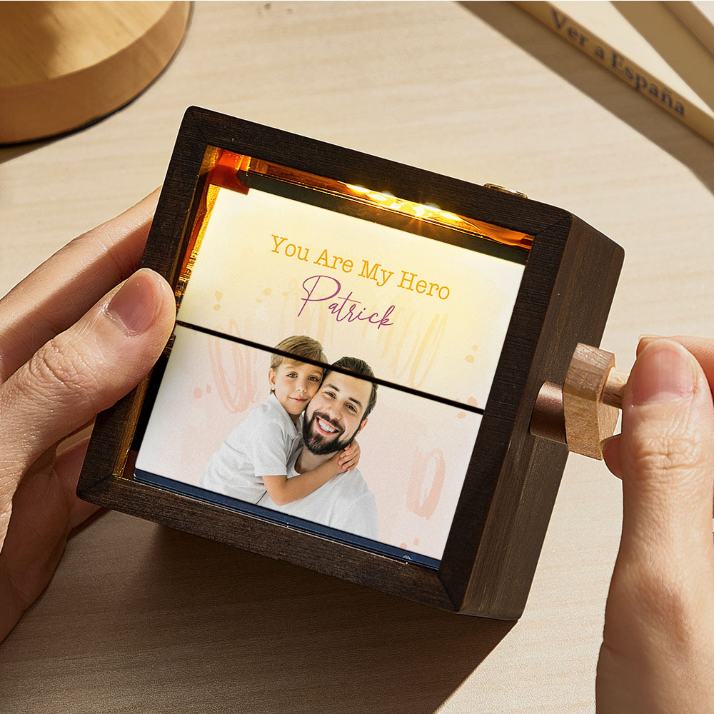 Album Photo Mécanique À Manivelle Personnalisé Pour La Fête Des Pères, Avec Couvertures, Cadeau Souvenir Créatif En Bois Pour Papa - CustWitFR