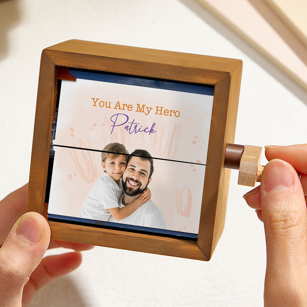 Album Photo Mécanique À Manivelle Personnalisé Pour La Fête Des Pères, Avec Couvertures, Cadeau Souvenir Créatif En Bois Pour Papa - CustWitFR