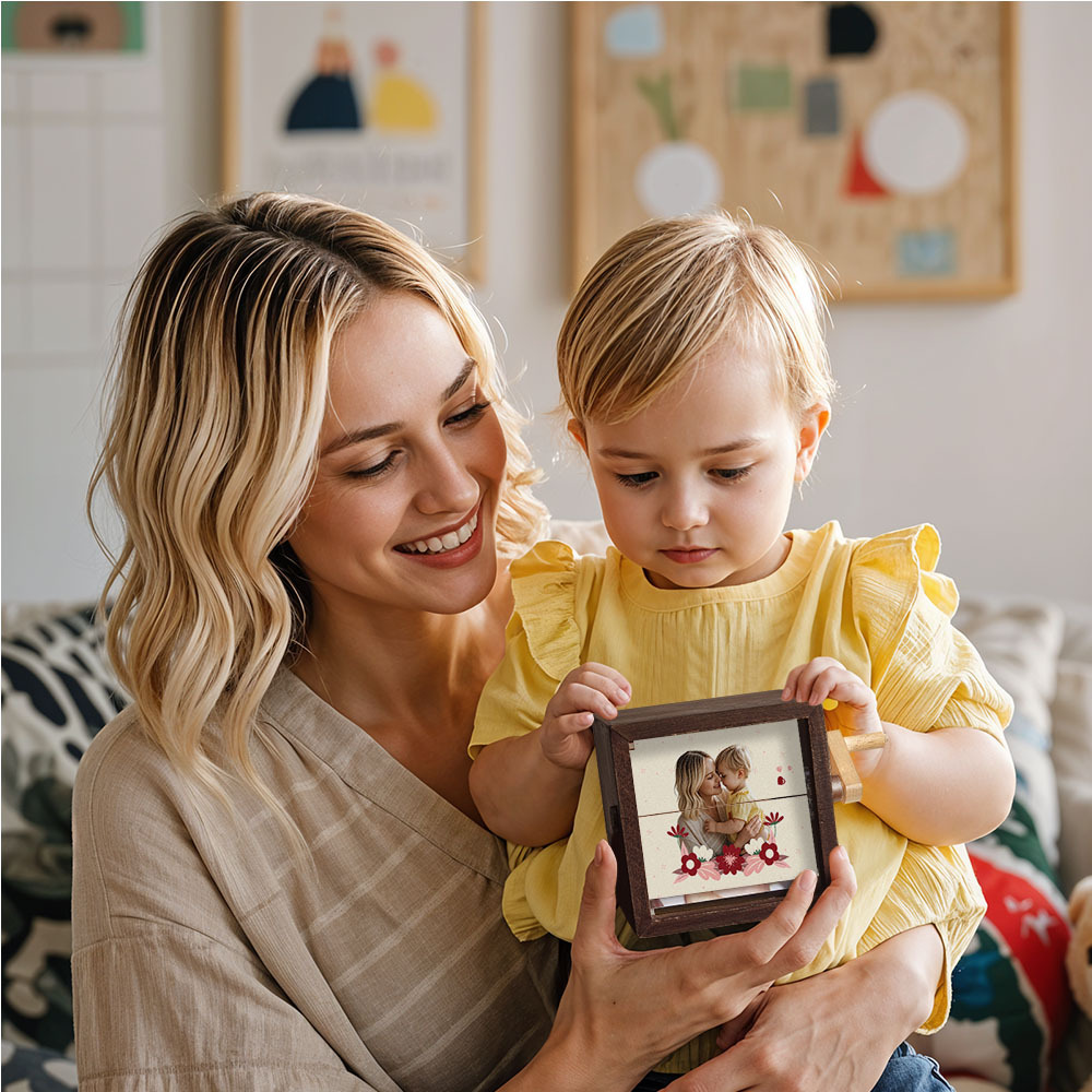 Album Photo Mécanique À Manivelle Personnalisé Avec Cadre Pour La Fête Des Mères, Avec Couvertures, Cadeau Pour La Fête Des Mères - CustWitFR