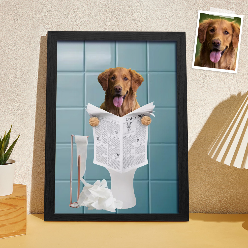 Custom Pet Portrait From Photo, Guestroom Wall Art, Funny Bathroom Art