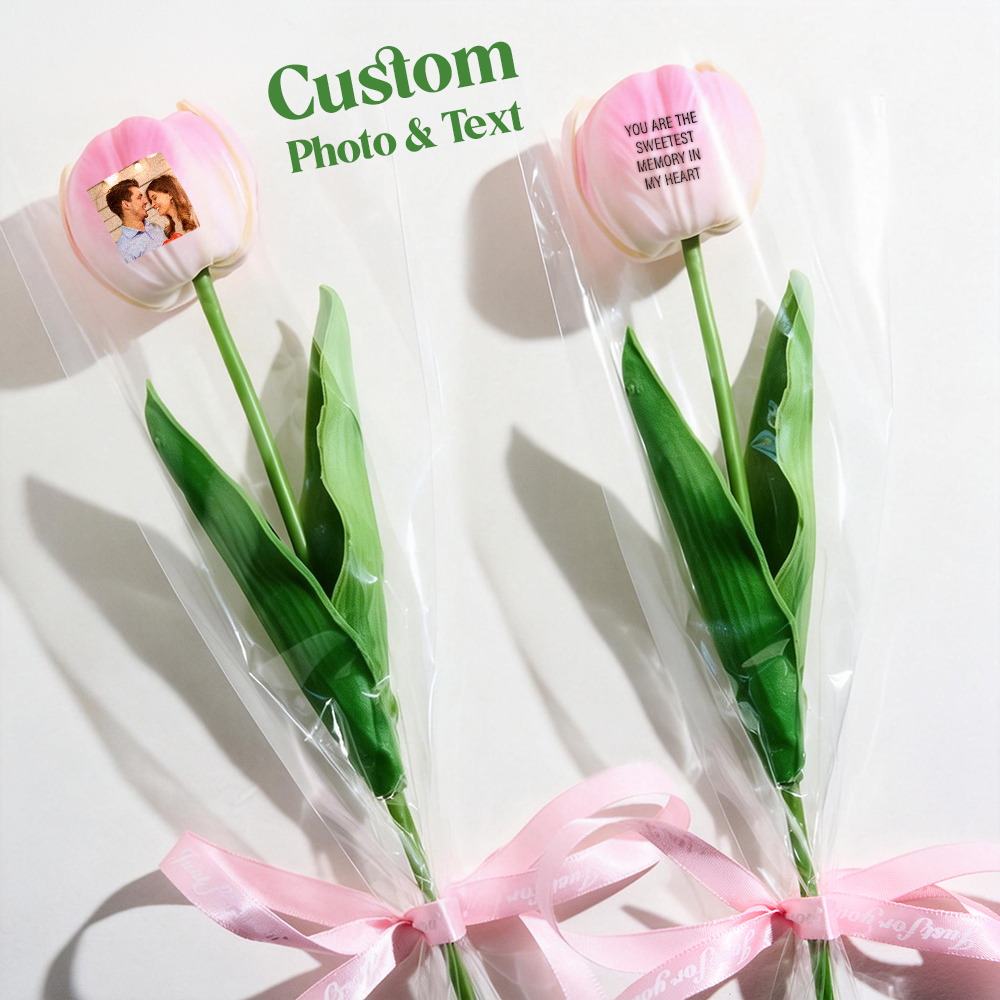 Custom Photo Tulip Flowers Personalized Text Artificial Flowers the Best Gift for Family for Couples