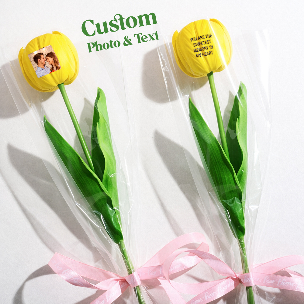 Custom Photo Tulip Flowers Personalized Text Artificial Flowers the Best Gift for Family for Couples