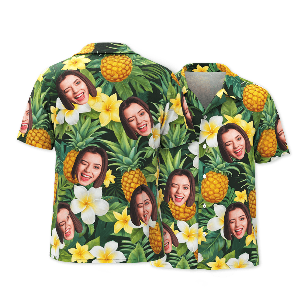 Chemise Hawaïenne Personnalisée Avec Visage, Chemise Hawaïenne Ananas Pour Homme, Cadeau Pour Lui - CustWitFR