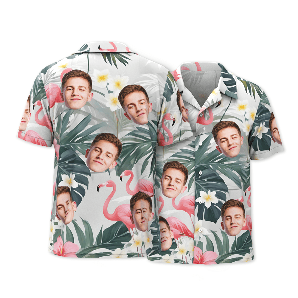 Chemise Hawaïenne Pour Homme Avec Imprimé Intégral, Motif Flamant Rose, Fleurs Et Feuilles - CustWitFR