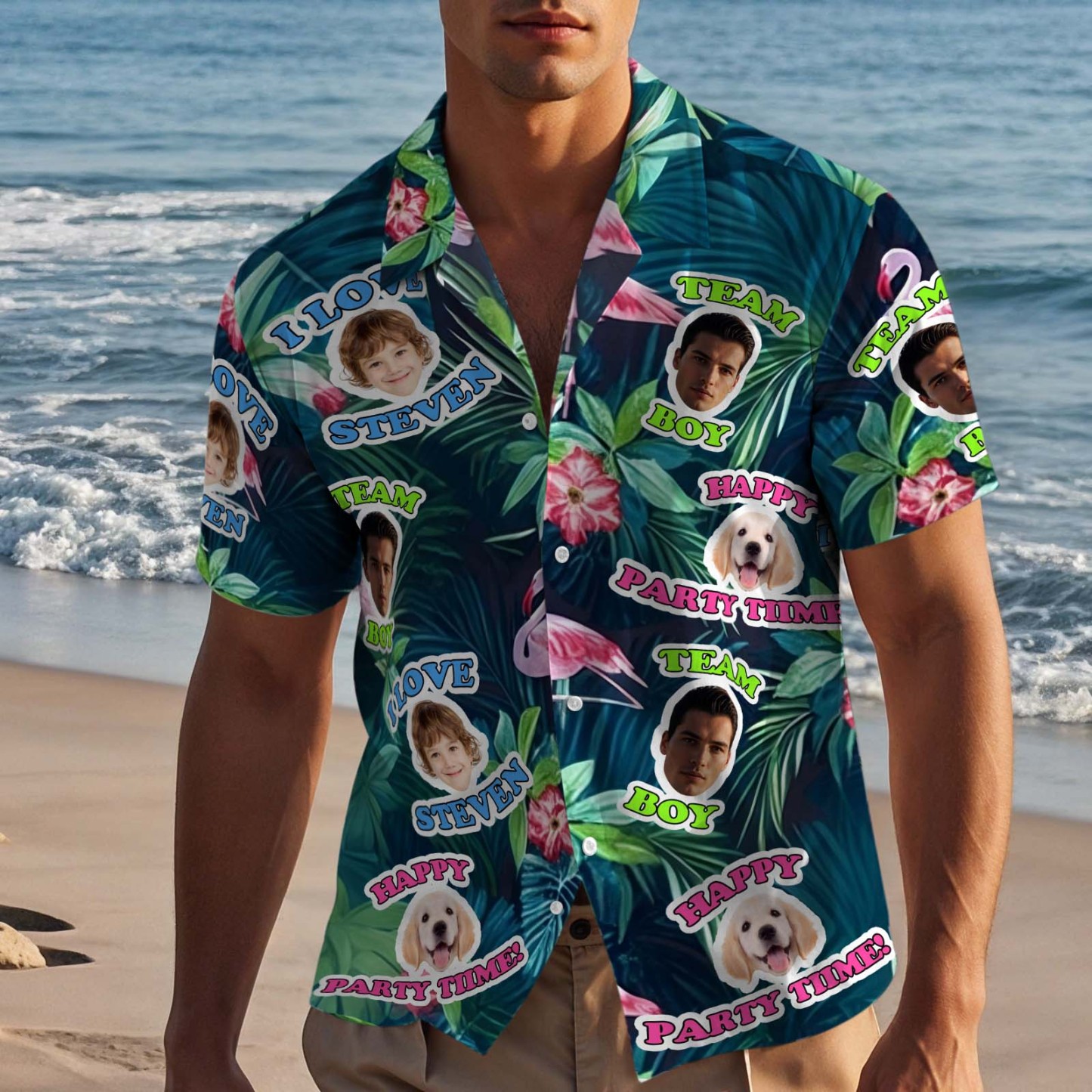 Chemise Hawaïenne Personnalisée Avec Visage D'animal De Compagnie T-shirt Photo Personnalisé Pour Chien Ou Chat Cadeau Parfait Pour Papa - CustWitFR