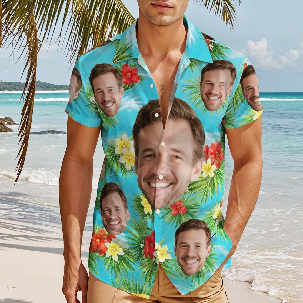 Personalized Photo Hawaiian Shirt Custom Face Tropical Aloha Gift for Men