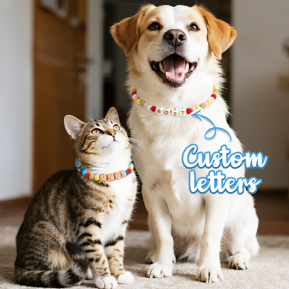 Collier Personnalisé Pour Chien Et Chat Avec Perles Et Boucle Réglable, Cadeau Idéal Pour Les Amoureux Des Animaux