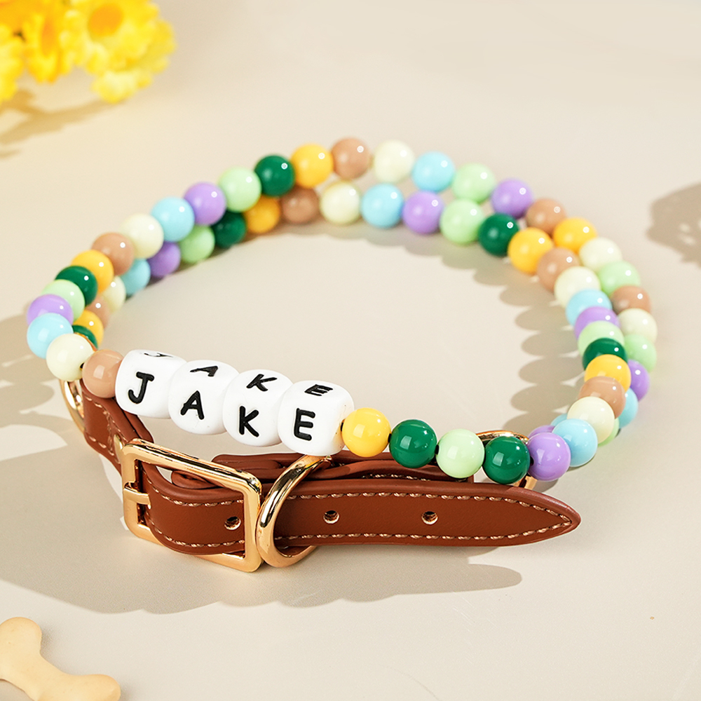 Collier Personnalisé Pour Chien Et Chat Avec Perles Et Boucle Réglable, Cadeau Idéal Pour Les Amoureux Des Animaux