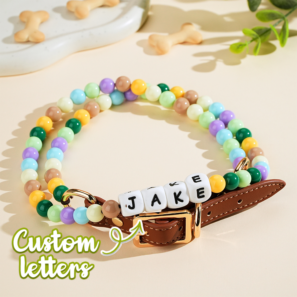 Collier Personnalisé Pour Chien Et Chat Avec Perles Et Boucle Réglable, Cadeau Idéal Pour Les Amoureux Des Animaux