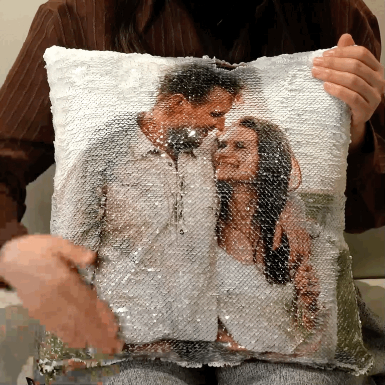 Custom Two Photos Sequin Pillow Switch From One Photo to Another Photo Magic Pillow