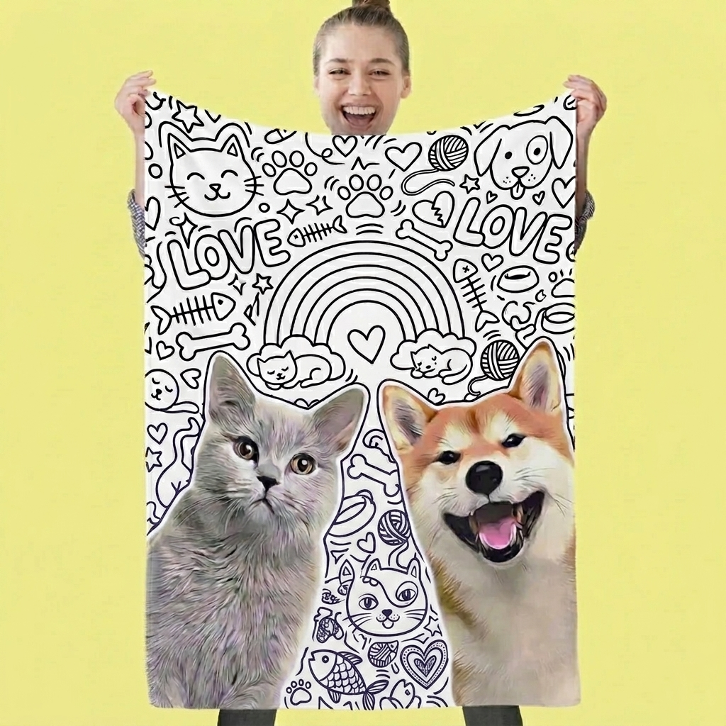 Couverture à Colorier DIY Pour Chien Et Chat, Style Animal De Compagnie Personnalisé Avec 24 Marqueurs De Couleurs, Coloriez Vos Propres Couvertures