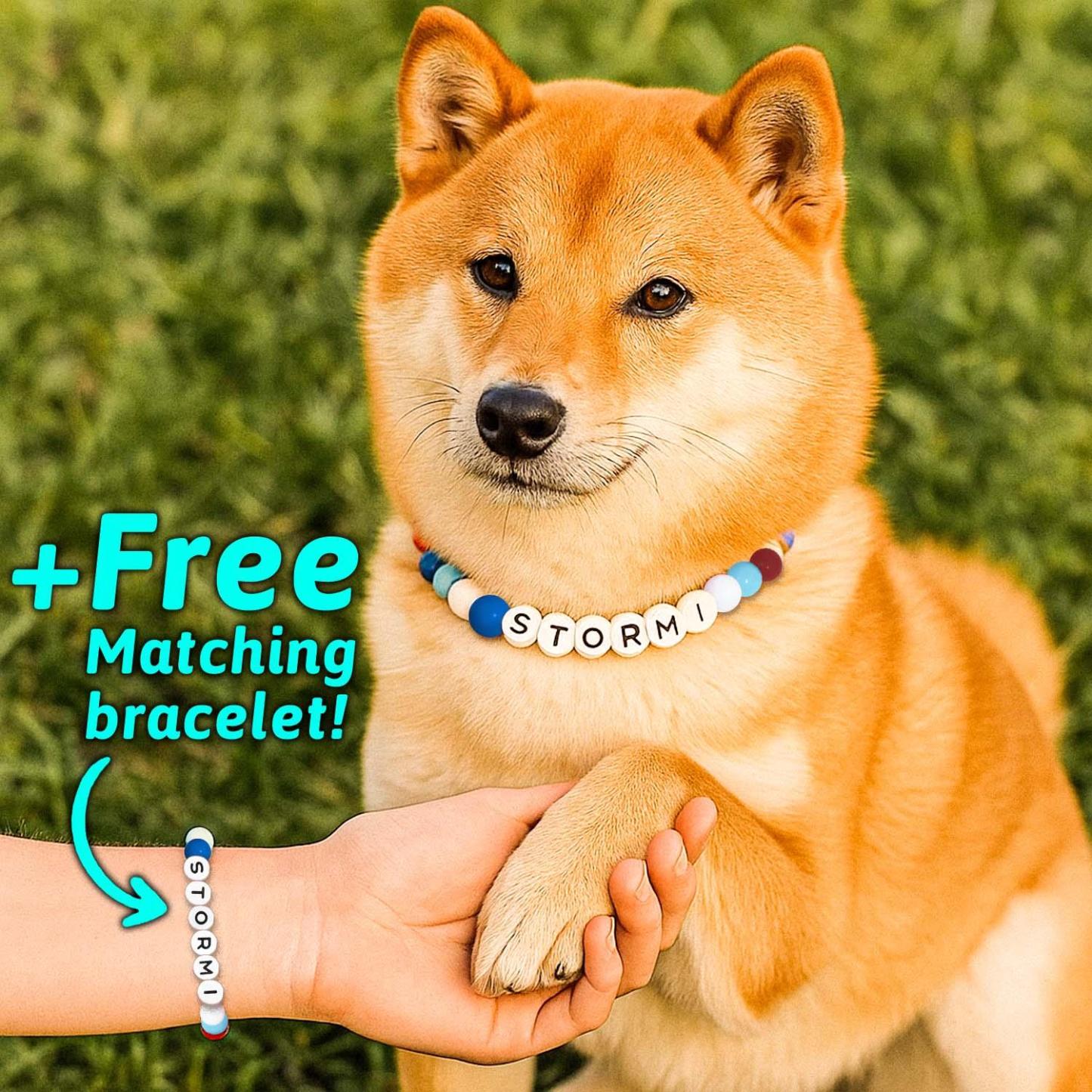 Personalized Pet Name Necklace – Comes with a Free Matching Bracelet Gift for Dog