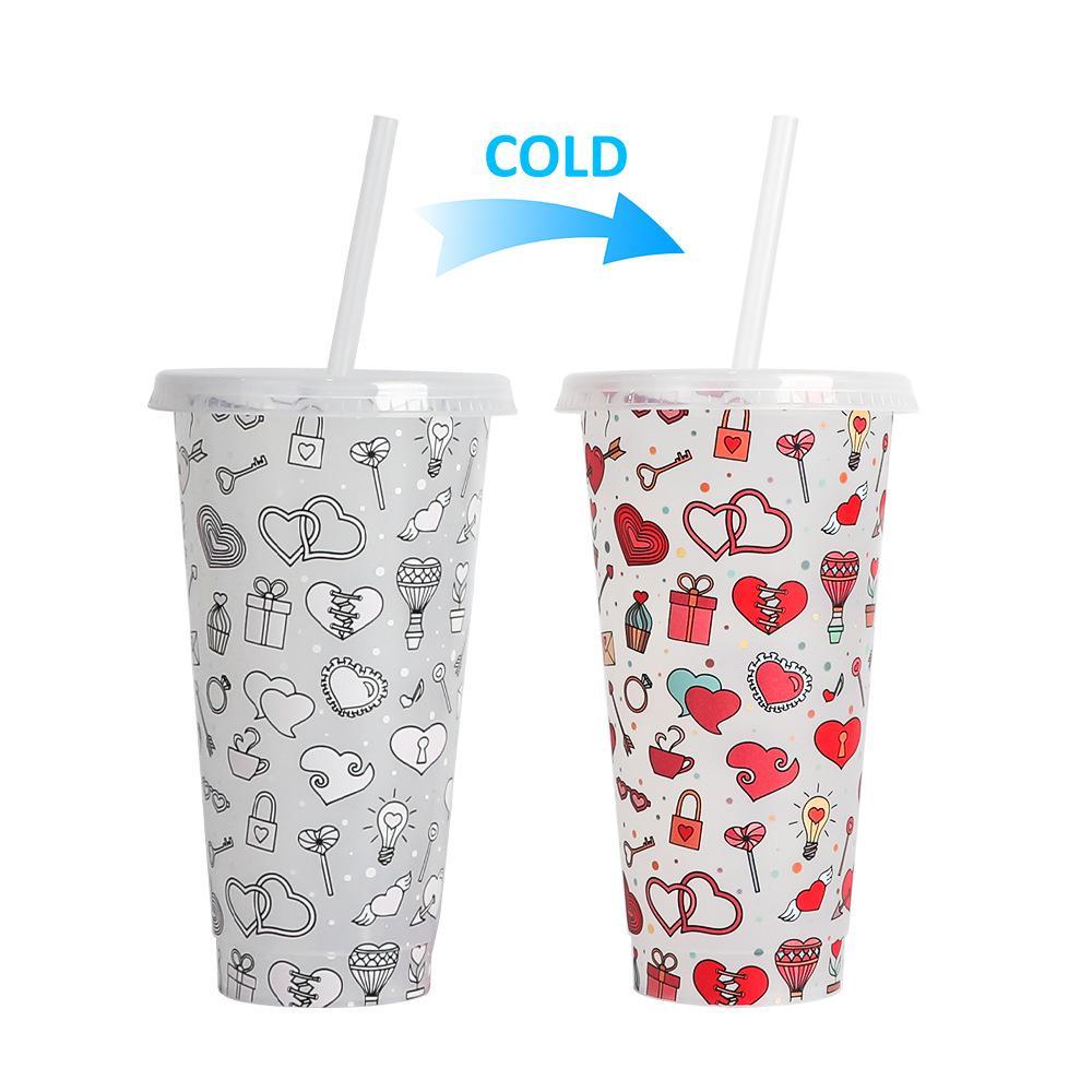 Color-Changing Straw Cup for Lovers Girlfriends boyfriends Couples Valentine's Day Fun Party Drink Ware