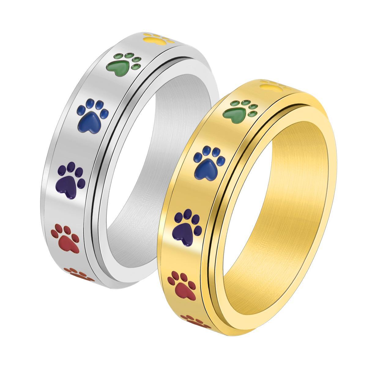Bague Rotative Colorée À Empreintes De Pattes Pour Les Amoureux Des Animaux