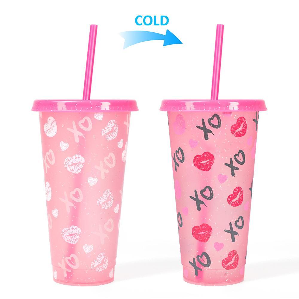 Color-Changing Straw Cup for Lovers Girlfriends boyfriends Couples Valentine's Day Fun Party Drink Ware
