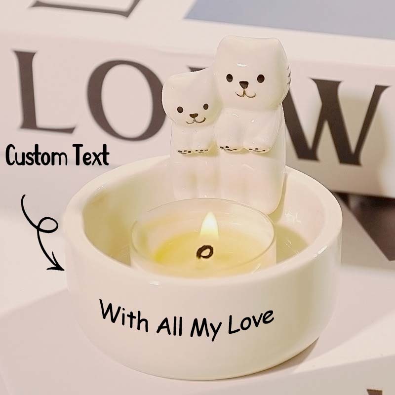 Bougeoirs En Céramique Avec Texte Personnalisé, Motif Chat, Uniquement En Céramique