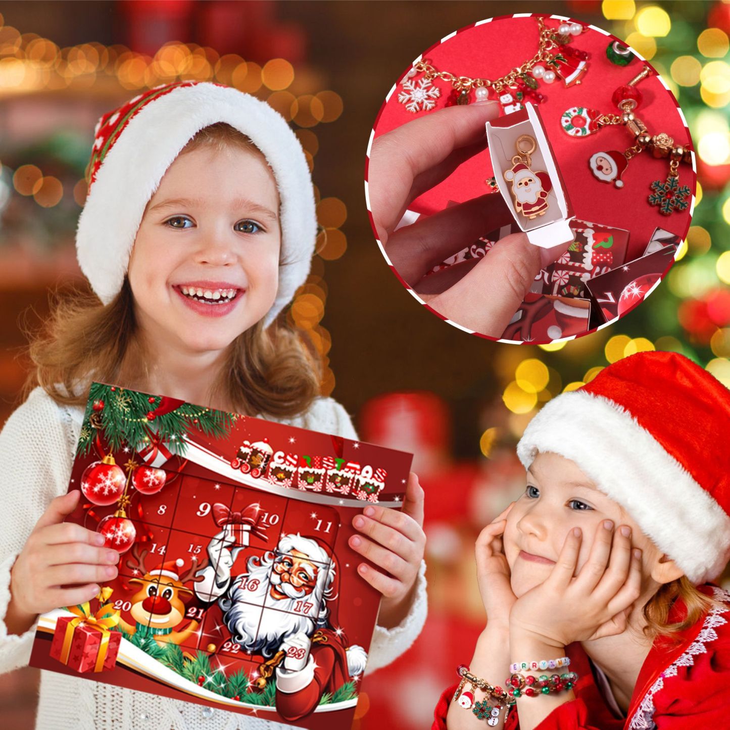 Boîte Aveugle De Noël, Ensemble De Bracelets De Perles Faits À La Main Pour Enfants, Boîte Aveugle De 24 Puzzles De Noël, Boîte Cadeau De Bijoux De Bracelet