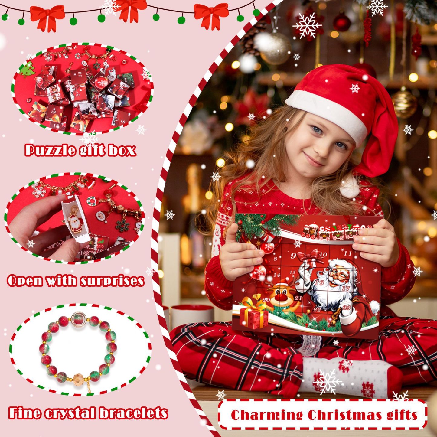 Boîte Aveugle De Noël, Ensemble De Bracelets De Perles Faits À La Main Pour Enfants, Boîte Aveugle De 24 Puzzles De Noël, Boîte Cadeau De Bijoux De Bracelet