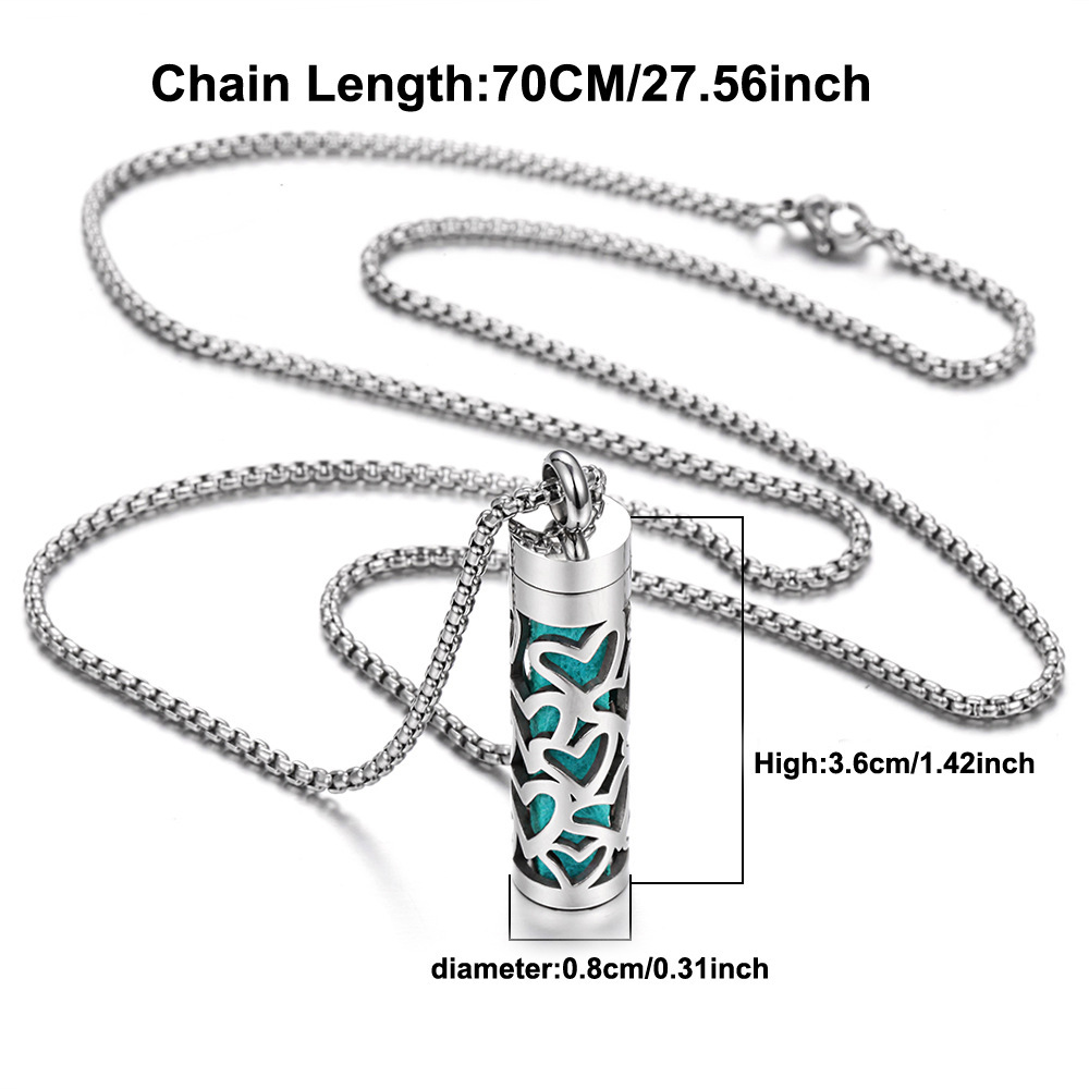 Aromatherapy Pendant – Stainless Steel Perfume Bottle Necklace, Hollow Wave Cylinder Design (Couples Gift)
