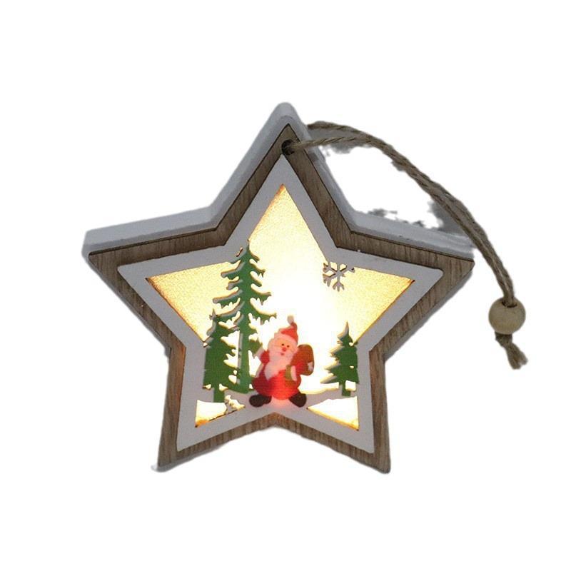 Décorations De Noël Cloche De Noël Étoile Sapin De Noël Coffret Cadeau Ornements En Bois Pendentif Décoratif Avec Lumière