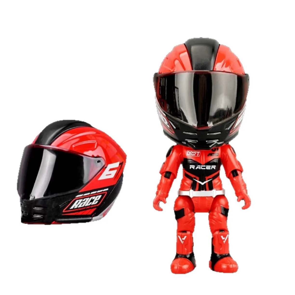 Mini Transformable Motorcycle Rider Doll Figurine Racing Helmet Biker Desk Display Gift