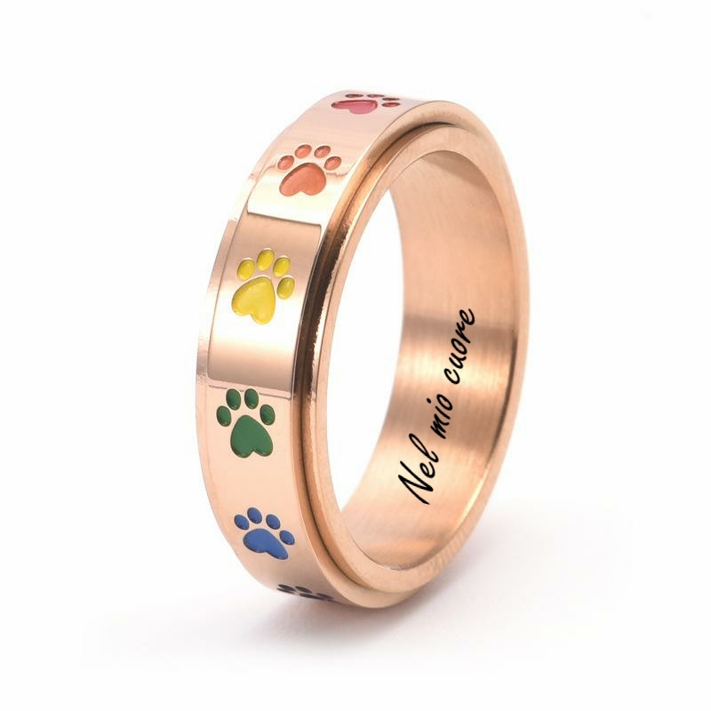 Bague Rotative Colorée À Empreintes De Pattes Pour Les Amoureux Des Animaux