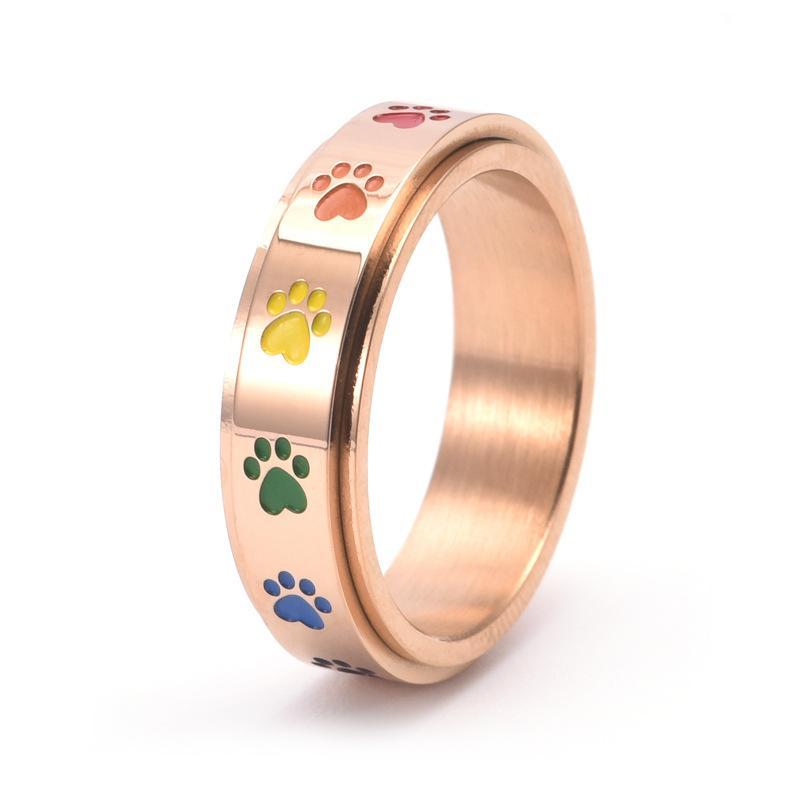 Bague Rotative Colorée À Empreintes De Pattes Pour Les Amoureux Des Animaux