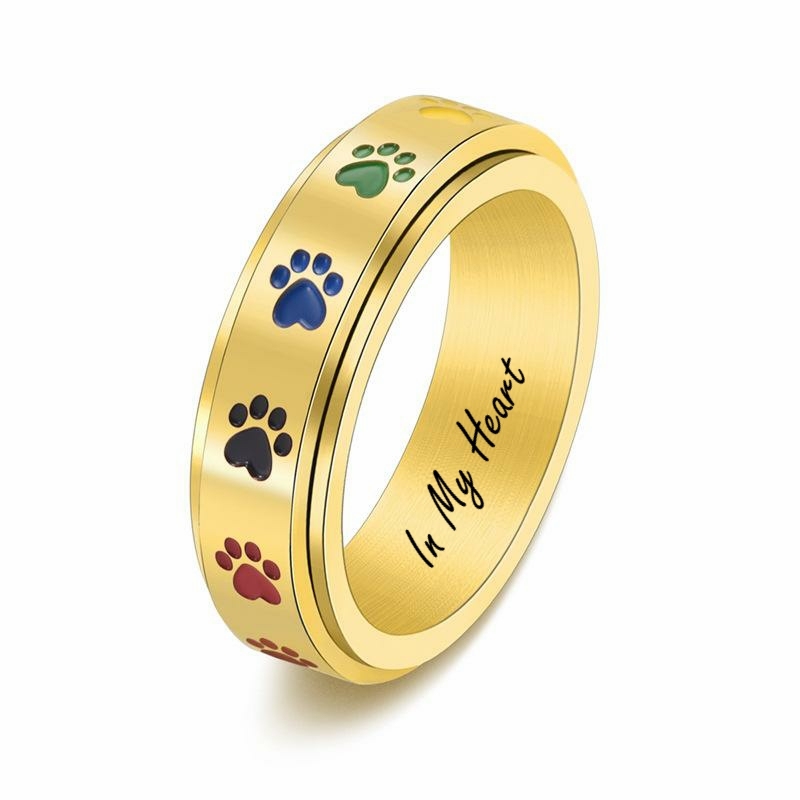Bague Rotative Colorée À Empreintes De Pattes Pour Les Amoureux Des Animaux