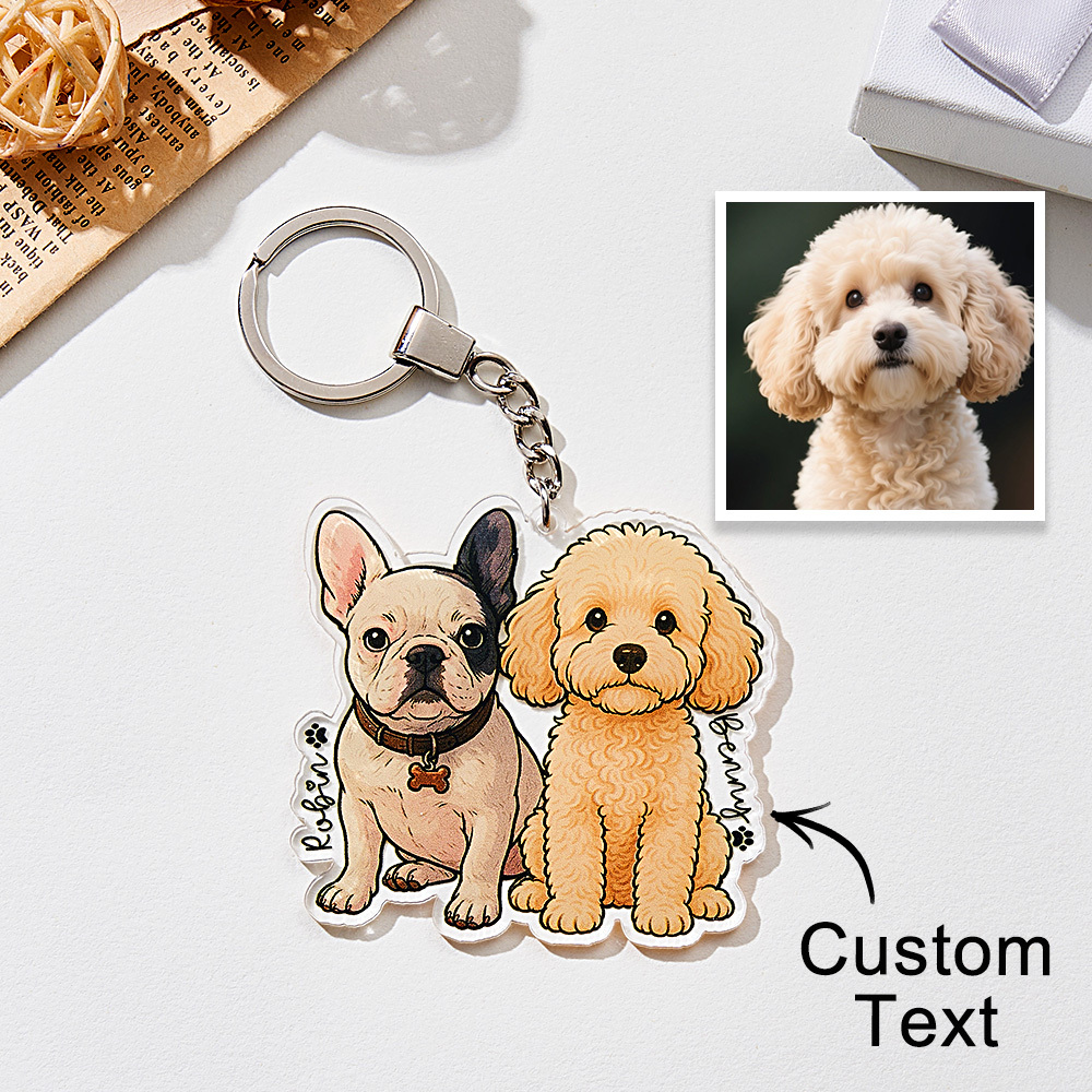 Cadeau Unique pour Maître :  Porte-Clés Photo Animalière Texte Personnalisé Porte-Clés Gravable avec Photo de Chien Chat