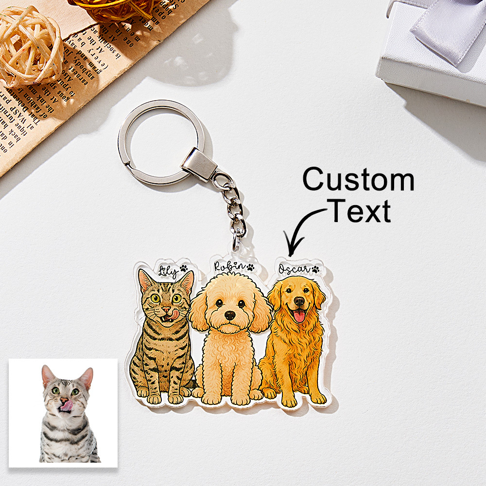 Cadeau Unique pour Maître :  Porte-Clés Photo Animalière Texte Personnalisé Porte-Clés Gravable avec Photo de Chien Chat