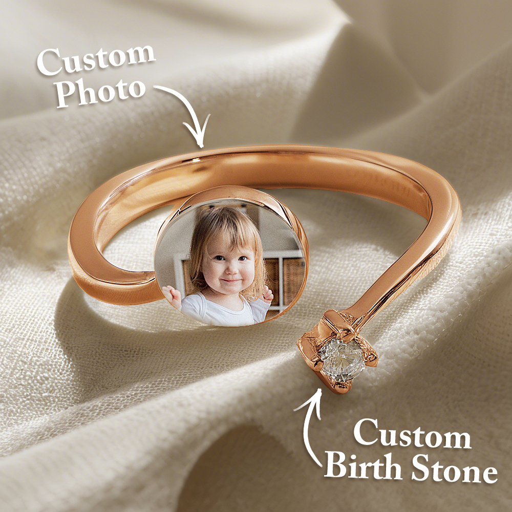 "Forever in My Heart" Custom Photo & Birthstone Ring Meaningful Mother's Day Jewelry