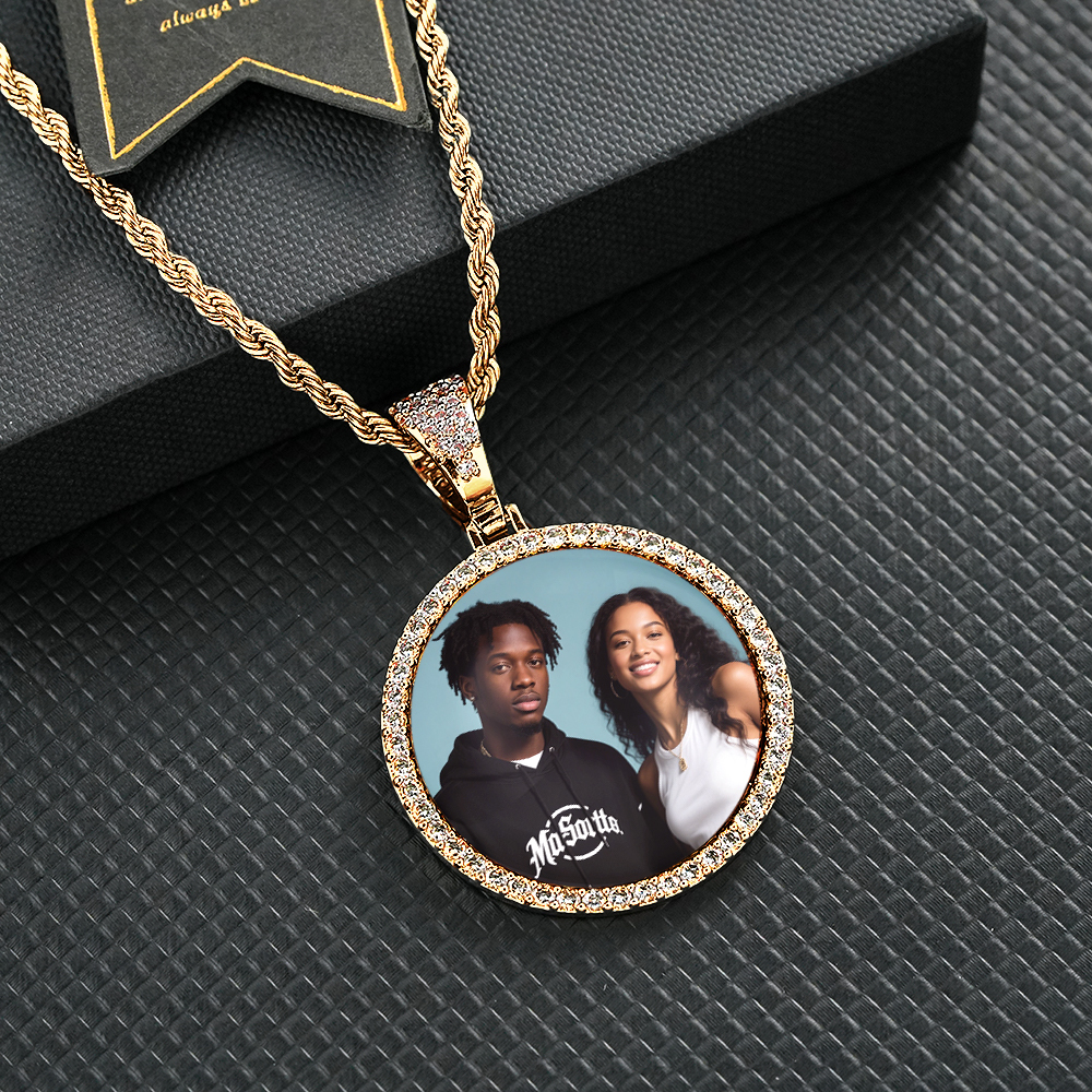 Custom Made Photo Circle Necklace & Pendant LARGE Hip Hop Round Pendant