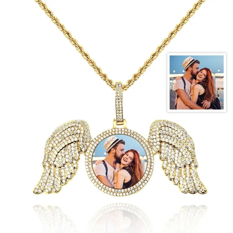 Custom Photo Necklace Angel Wings Sweater Chain Gifts
