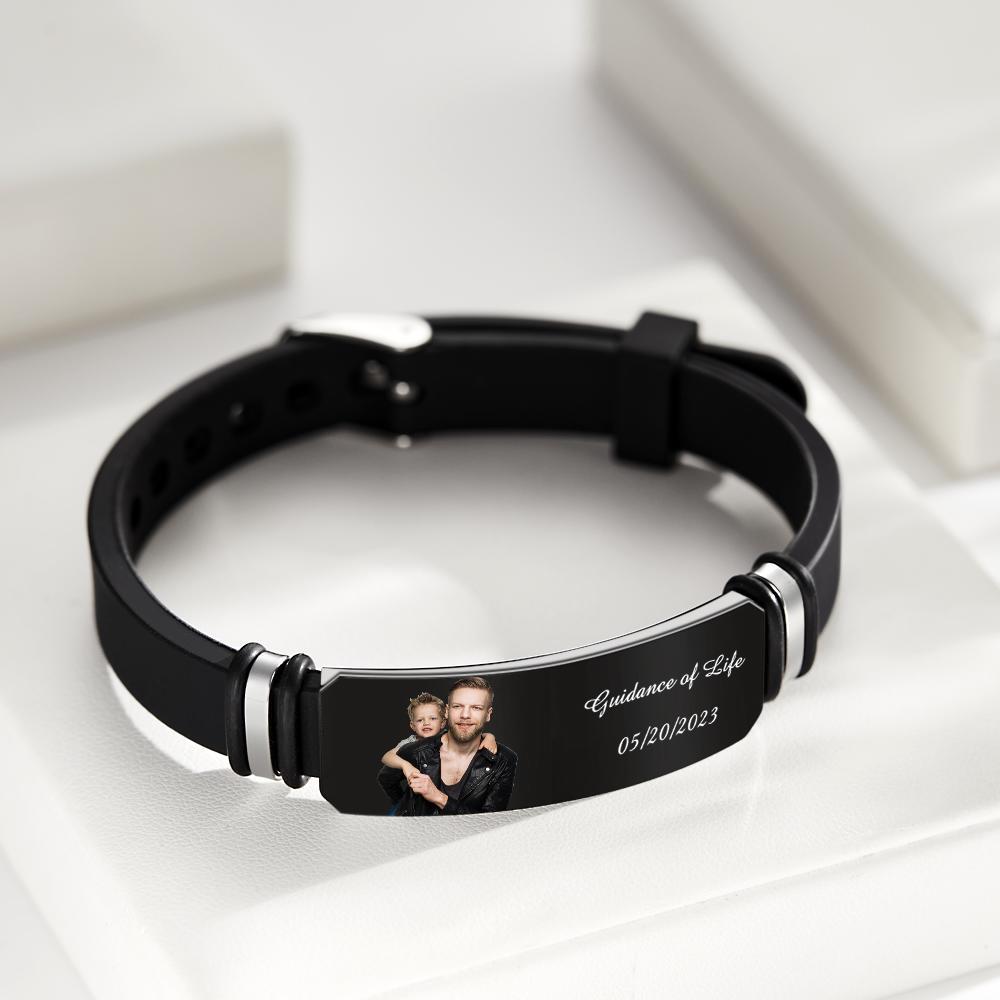 Bracelet Noir Personnalisé Pour Homme Avec Photo Gravée. Bracelet Personnalisé Pour Homme. Cadeau Idéal Pour La Fête Des Pères. - CustWitFR