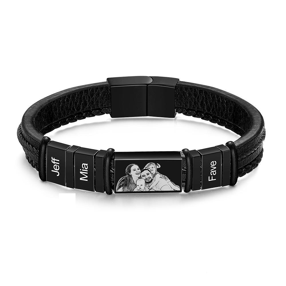 Bracelets Personnalisés Avec 1 À 6 Noms Et Photo, Cadeau Souvenir Pour Homme - CustWitFR