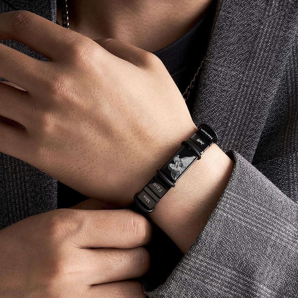 Bracelets Personnalisés Avec 1 À 6 Noms Et Photo, Cadeau Souvenir Pour Homme - CustWitFR