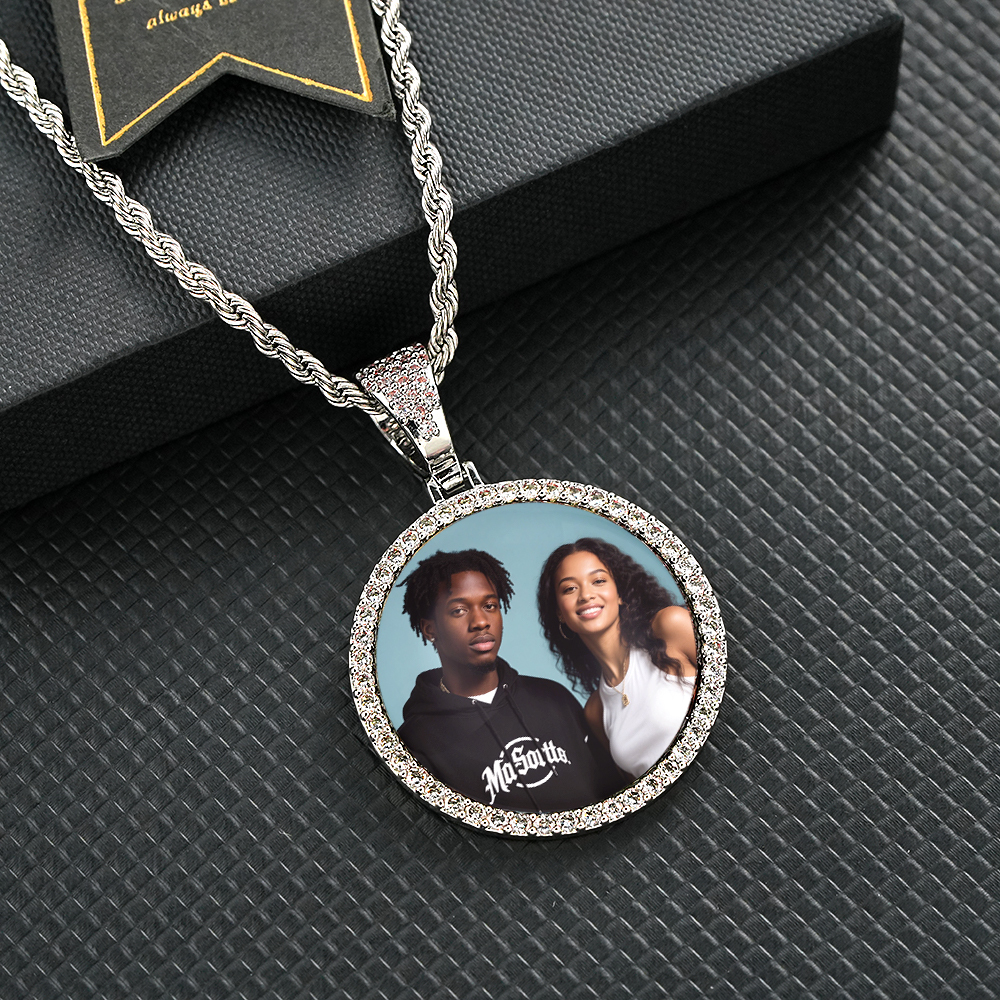 Custom Made Photo Circle Necklace & Pendant LARGE Hip Hop Round Pendant