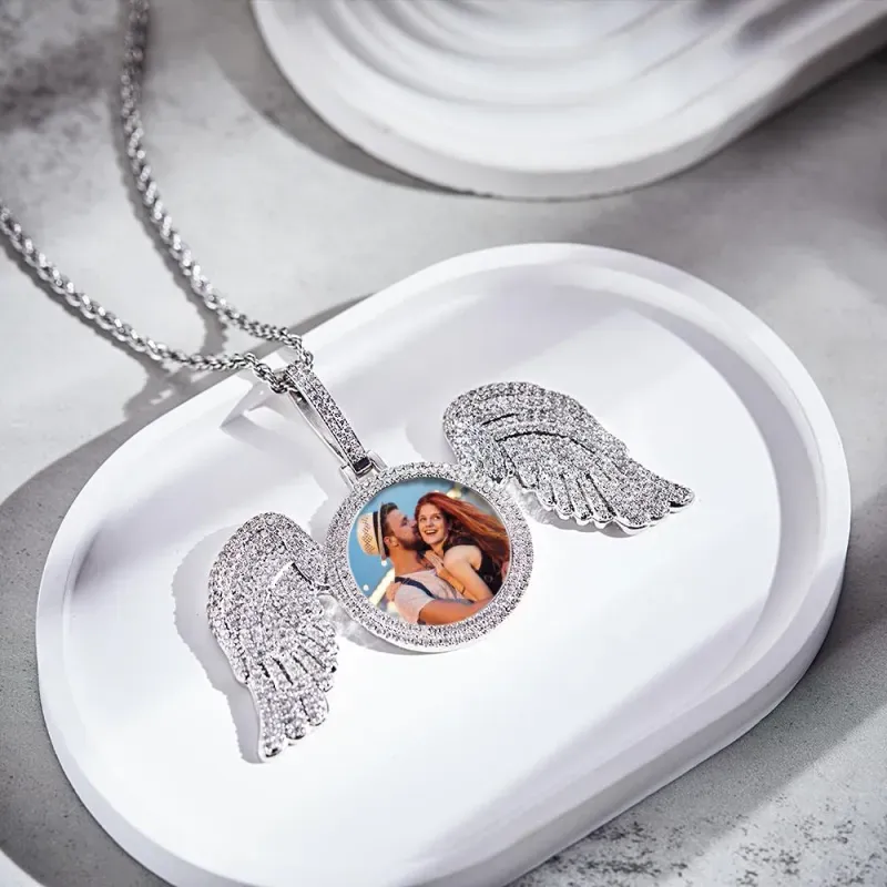 Custom Photo Necklace Angel Wings Sweater Chain Gifts