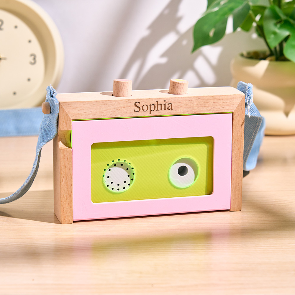 Wooden Mini Tape Recorder for Kids – Portable & Eco-Friendly Music Player with Denim Strap