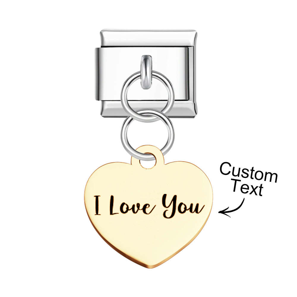 Custom Engraved Heart Pendant Italian Charm For Italian Charm Bracelets Composable Link - CustWit
